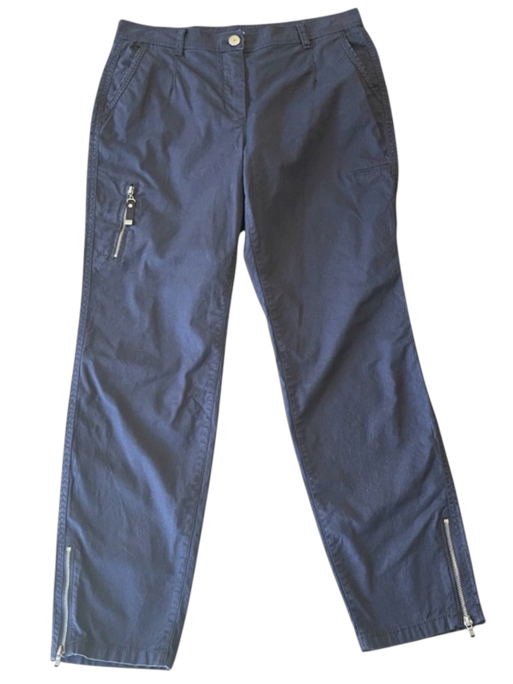 Olsen Navy Blue Cotton Mona Slim Zipper Accent Ankle Pant (8)
